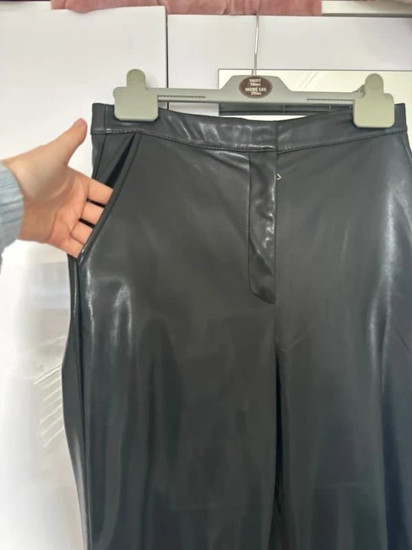 ASOS Design Black leather fit and flare trousers, size 10