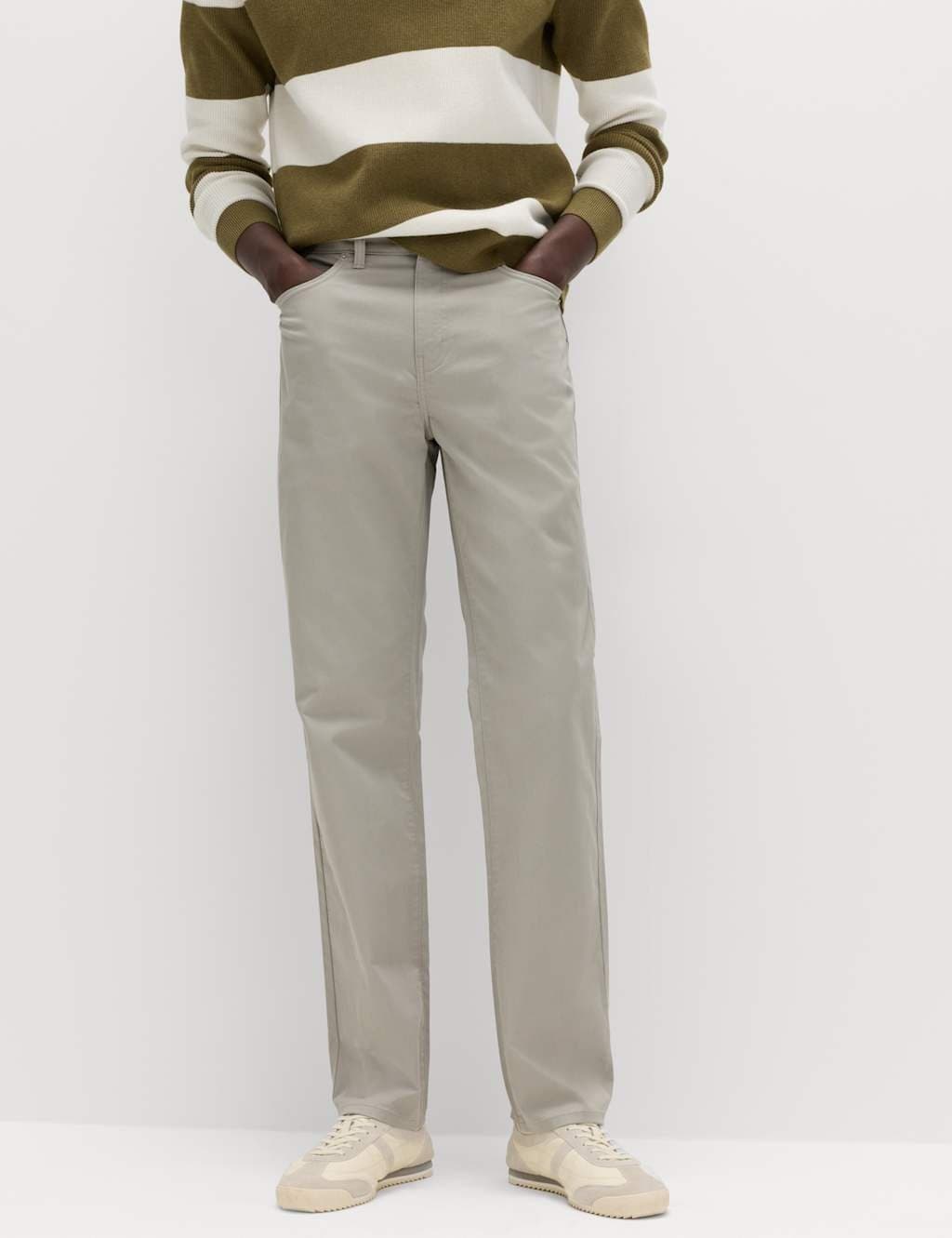 Marks & Spencer M&S Straight Fit Textured 5 Pocket Trousers Pebble