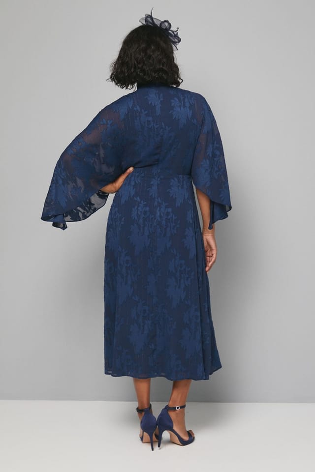 Wallis Wallis Women's Jacquard Cape Sleeve Midaxi Dress in Navy - 3