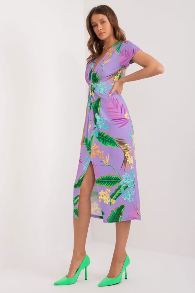 Love Lace Love Lace Women's Colorful Printed Heart Neck Pencil Midi Dress in Violet - 2