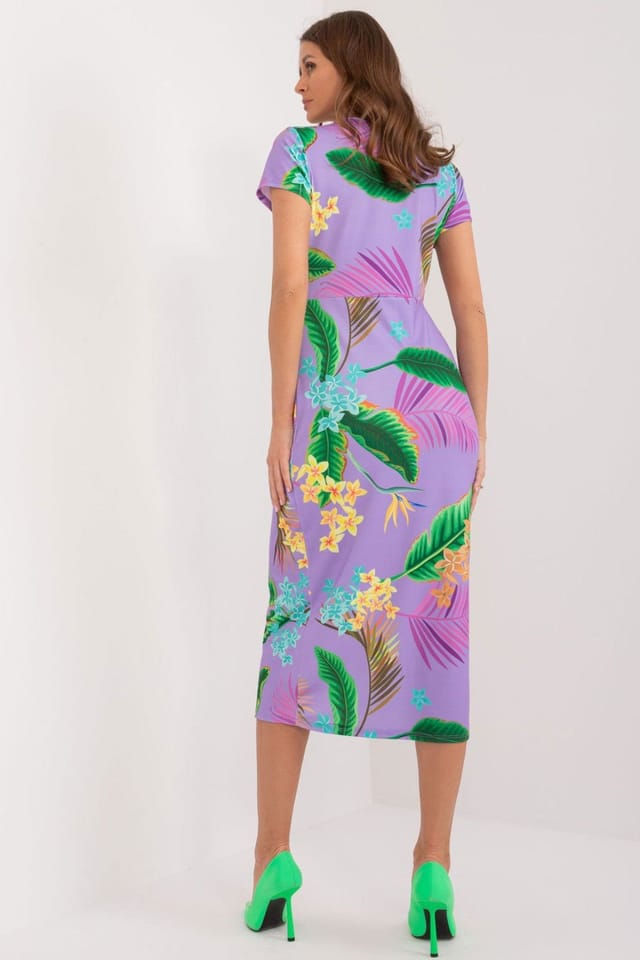 Love Lace Love Lace Women's Colorful Printed Heart Neck Pencil Midi Dress in Violet - 3