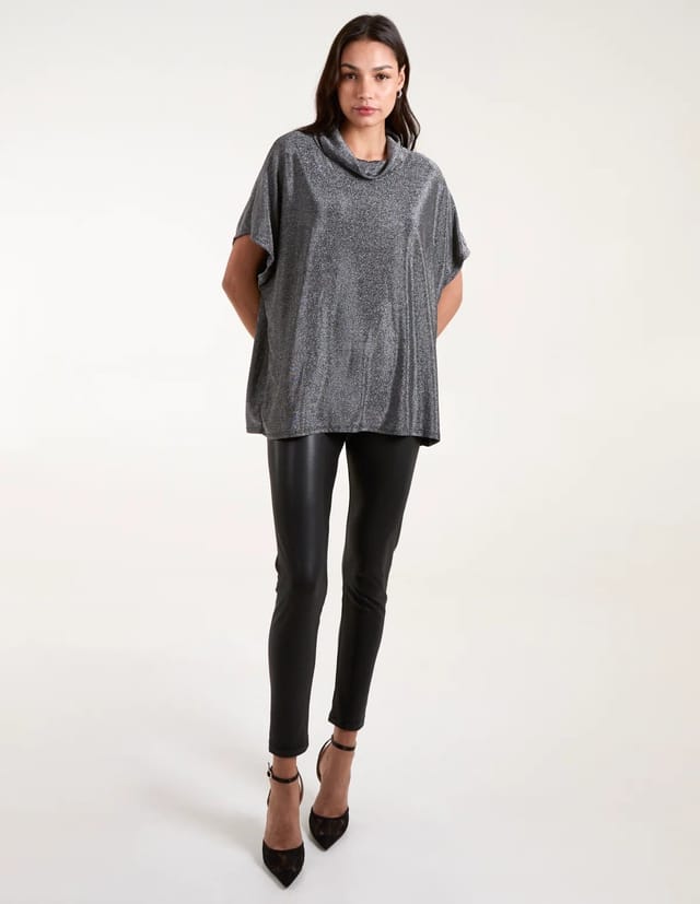 Blue Vanilla Roll Neck Oversize Metallic Top - 2