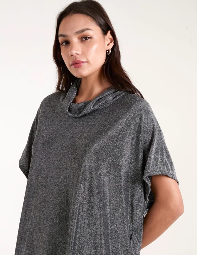 Blue Vanilla Roll Neck Oversize Metallic Top - 3