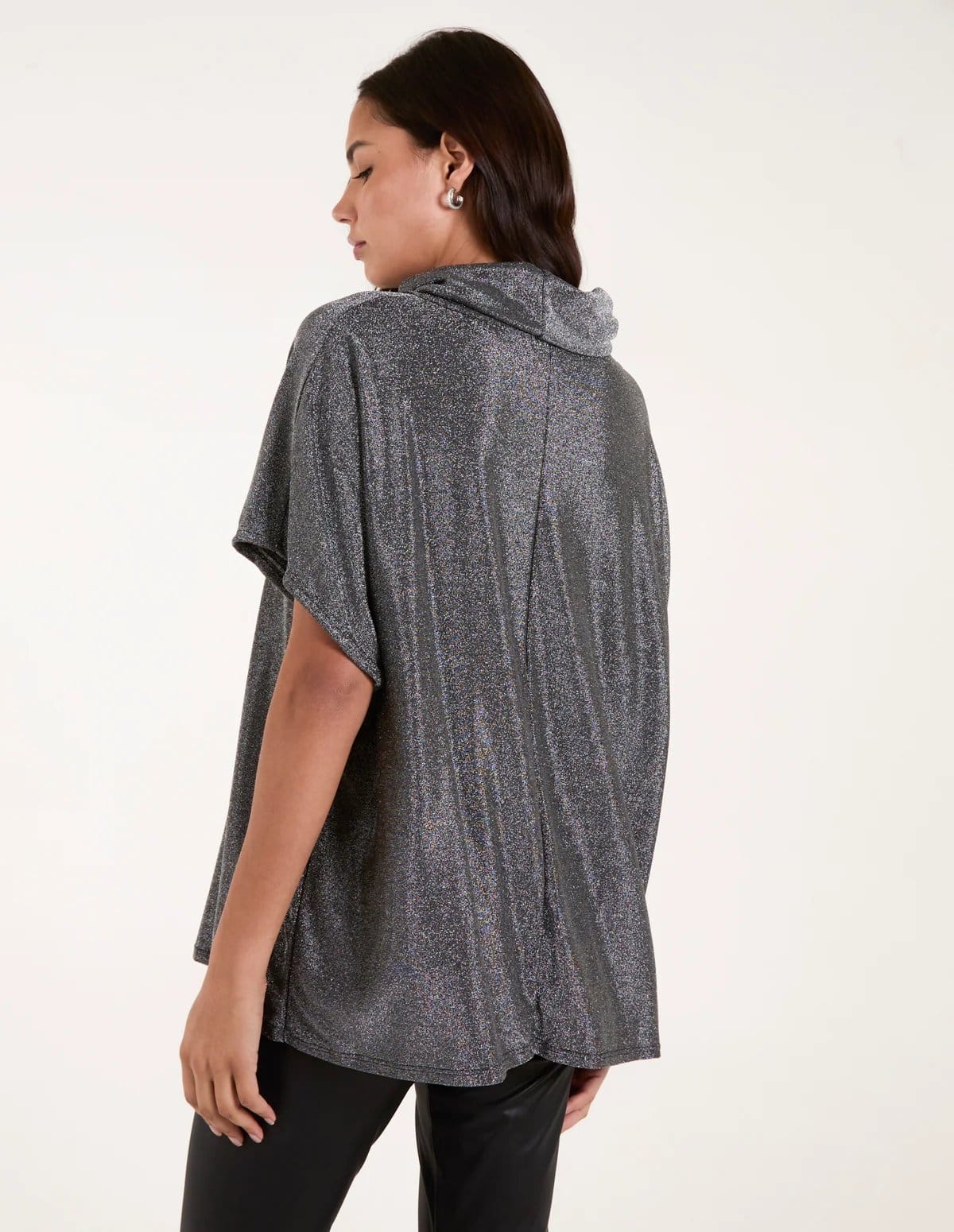 Blue Vanilla Roll Neck Oversize Metallic Top - 4