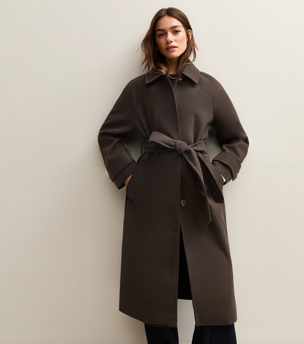New Look Women's Petite Dark Brown Button Front Formal Coat New Look
