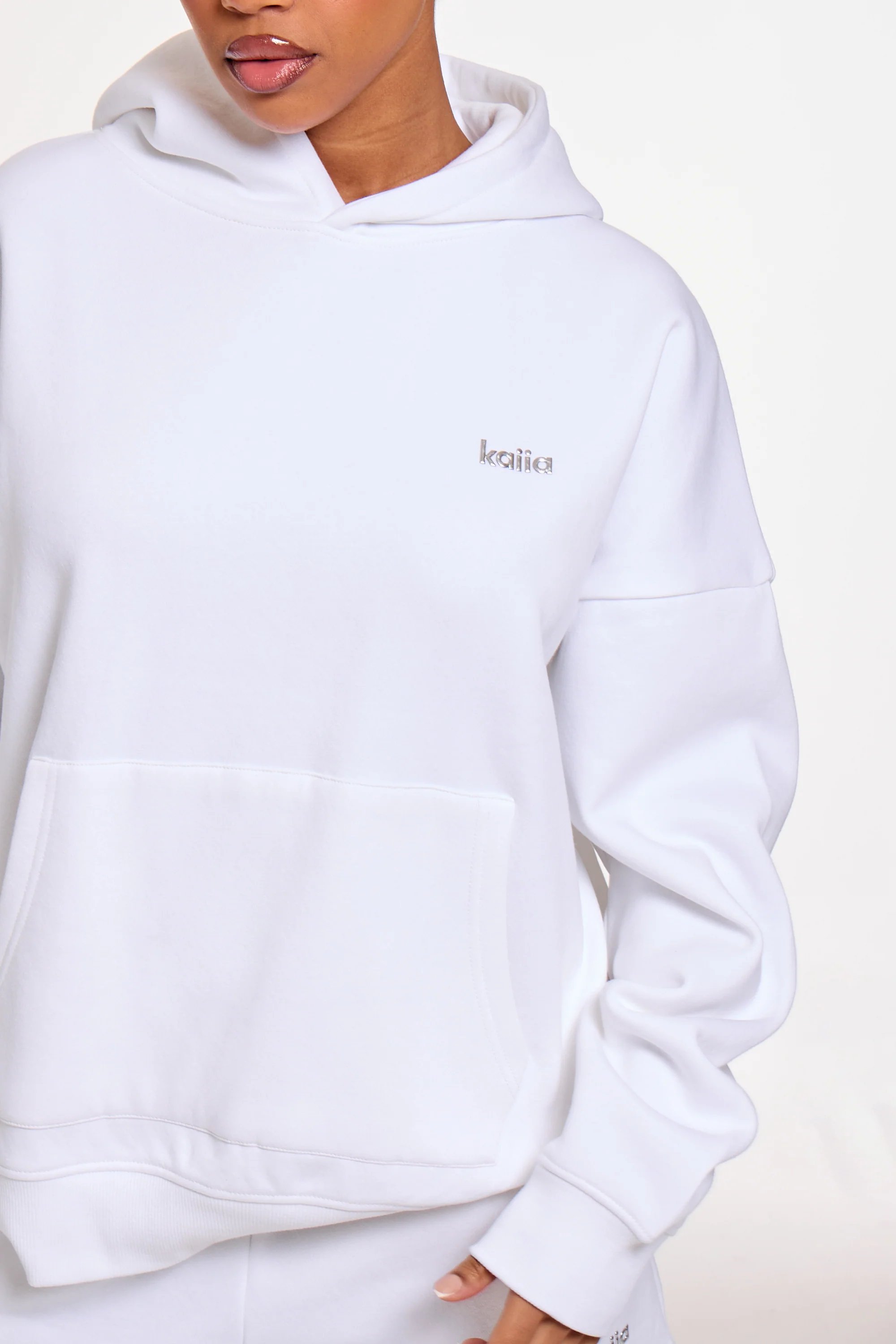 Kaiia Kaiia Chrome Logo Oversized Hoodie White - 2