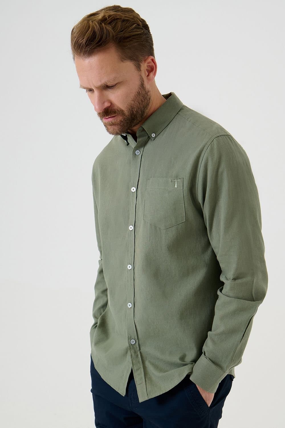Saltwell Saltwell Men's Linen Rich Long Sleeve Shirt in Green