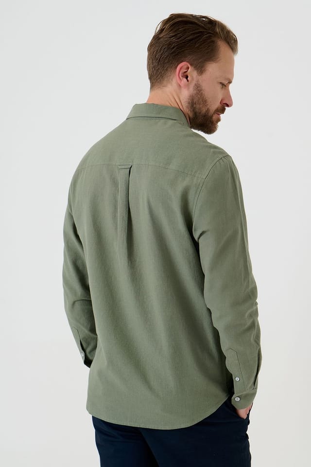 Saltwell Saltwell Men's Linen Rich Long Sleeve Shirt in Green - 2