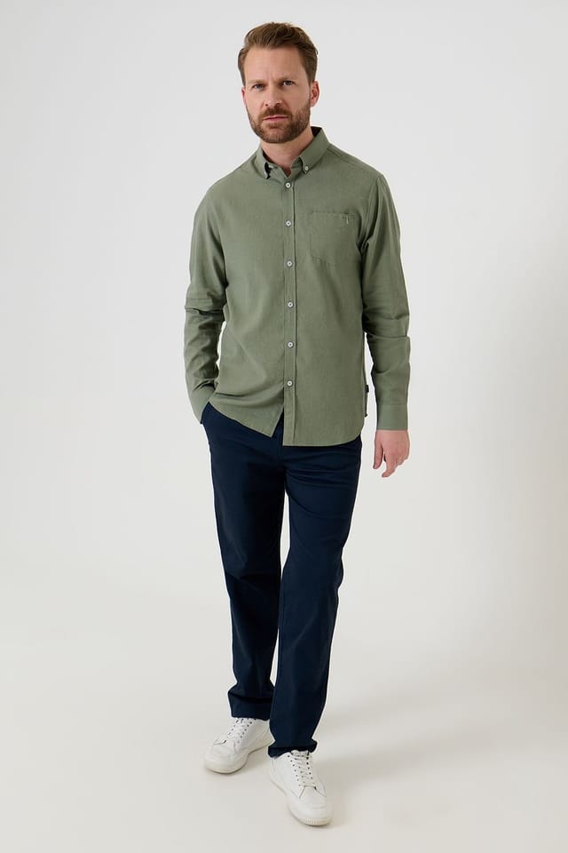 Saltwell Saltwell Men's Linen Rich Long Sleeve Shirt in Green - 3