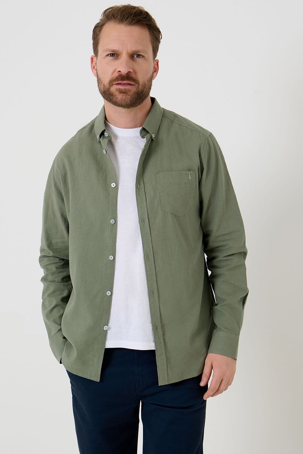 Saltwell Saltwell Men's Linen Rich Long Sleeve Shirt in Green - 4