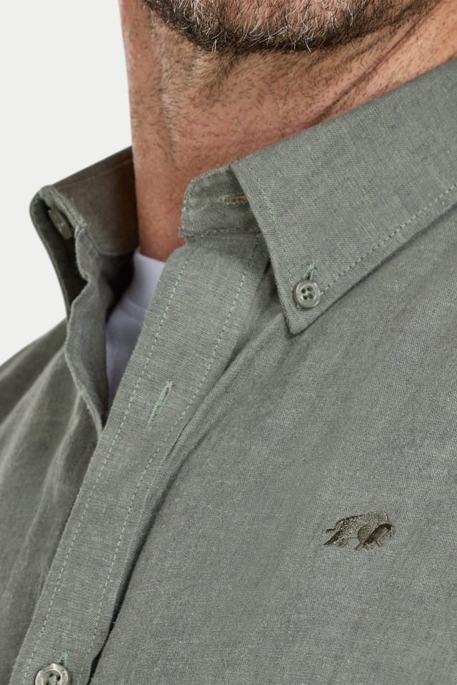 raging bull Raging Bull Men's Classic Long Sleeve Linen Shirt in Olive - 3