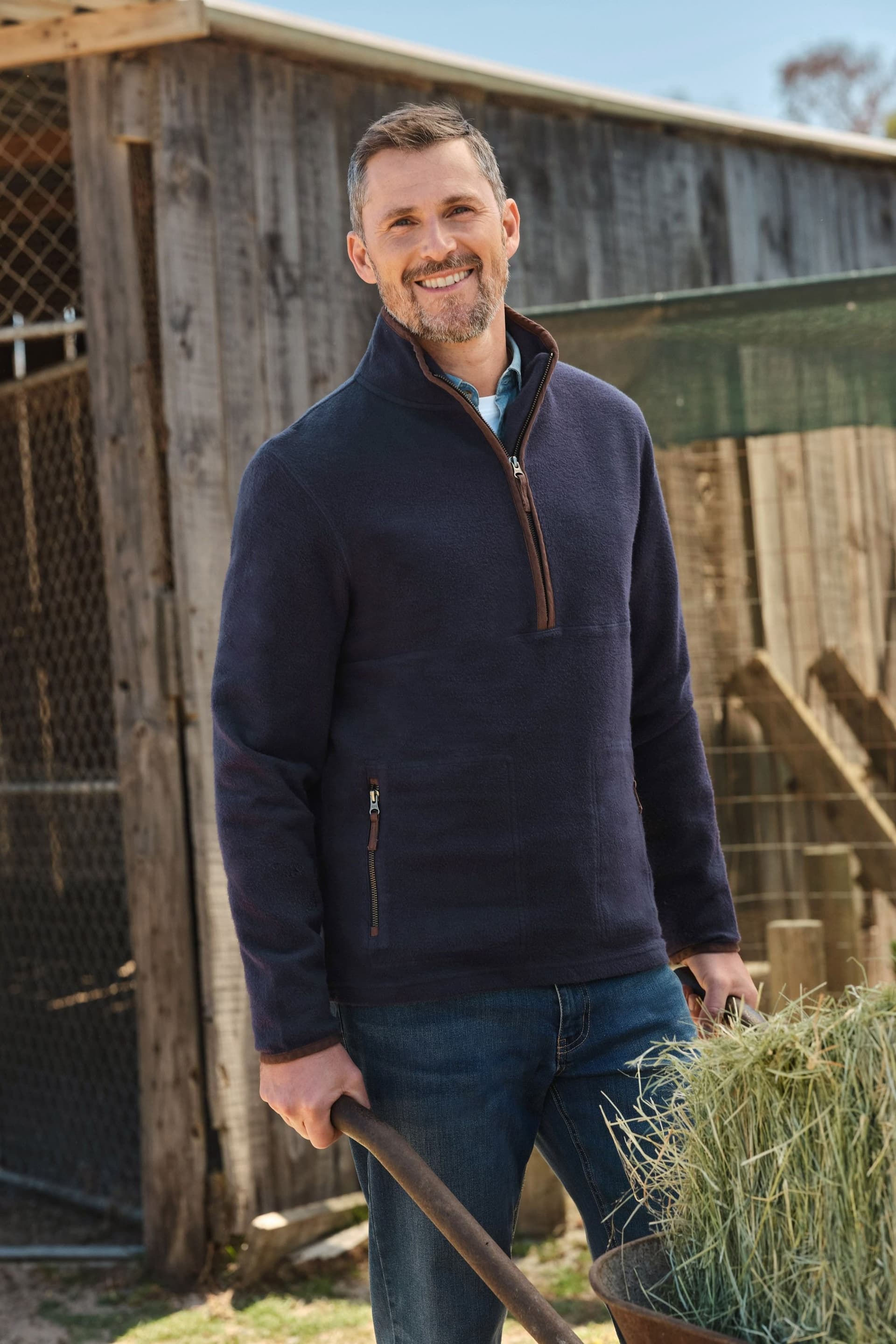 WoolOvers WoolOvers Men's Cotton Half Zip Fleece in Navy