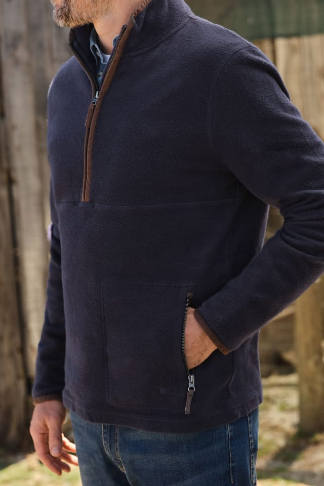 WoolOvers WoolOvers Men's Cotton Half Zip Fleece in Navy - 2