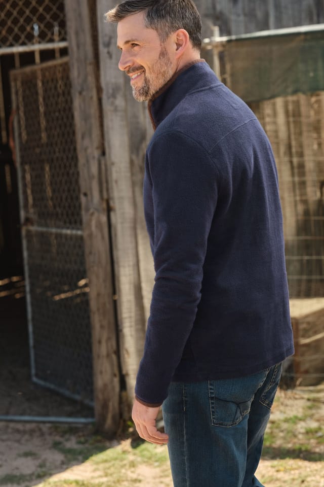 WoolOvers WoolOvers Men's Cotton Half Zip Fleece in Navy - 3