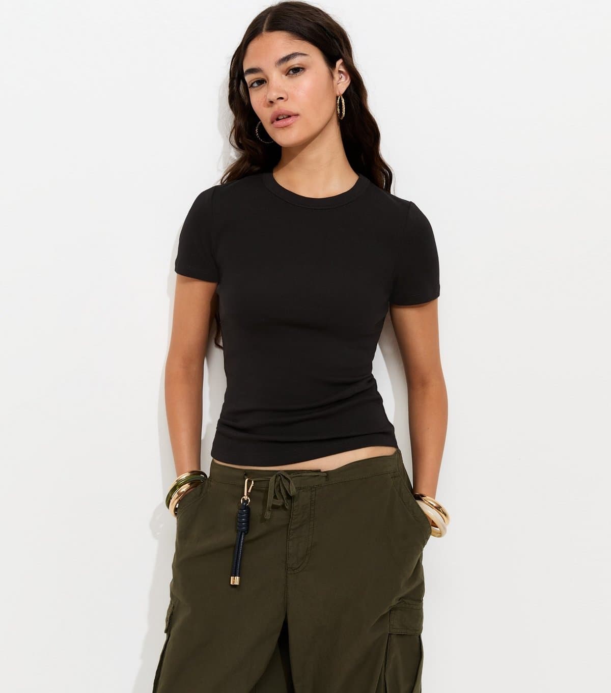 New Look Women's Black Cotton Rich Crew Neck Top New Look