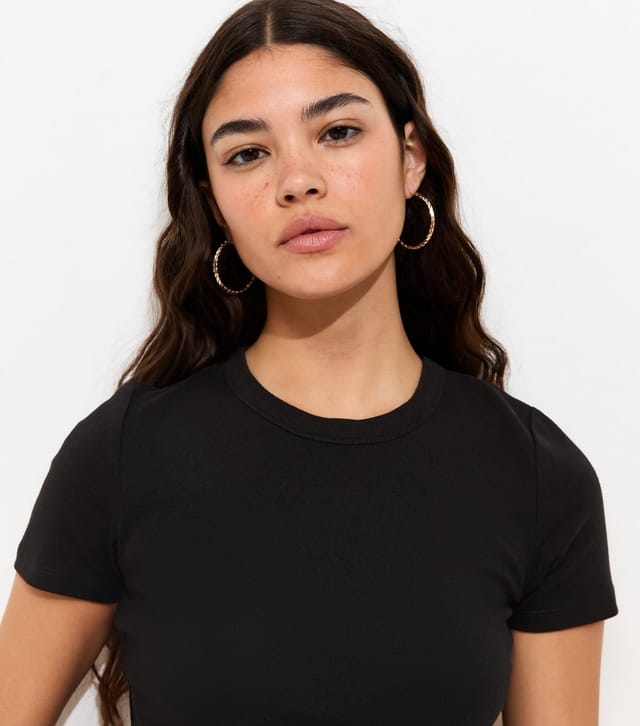 New Look Women's Black Cotton Rich Crew Neck Top New Look - 2