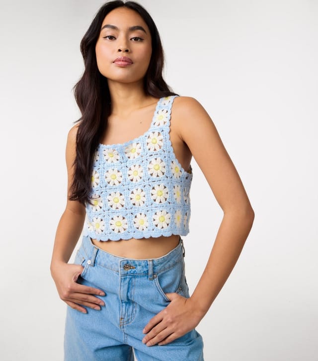 Pink Vanilla Women's Blue Daisy Crochet Crop Top Pink Vanilla New Look - 3