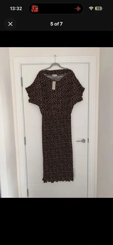 Never Fully Dressed Never Fully Dressed Brown Black Leopard Print Tilly Plisse Dress  Plus Size XXL wedding occasion