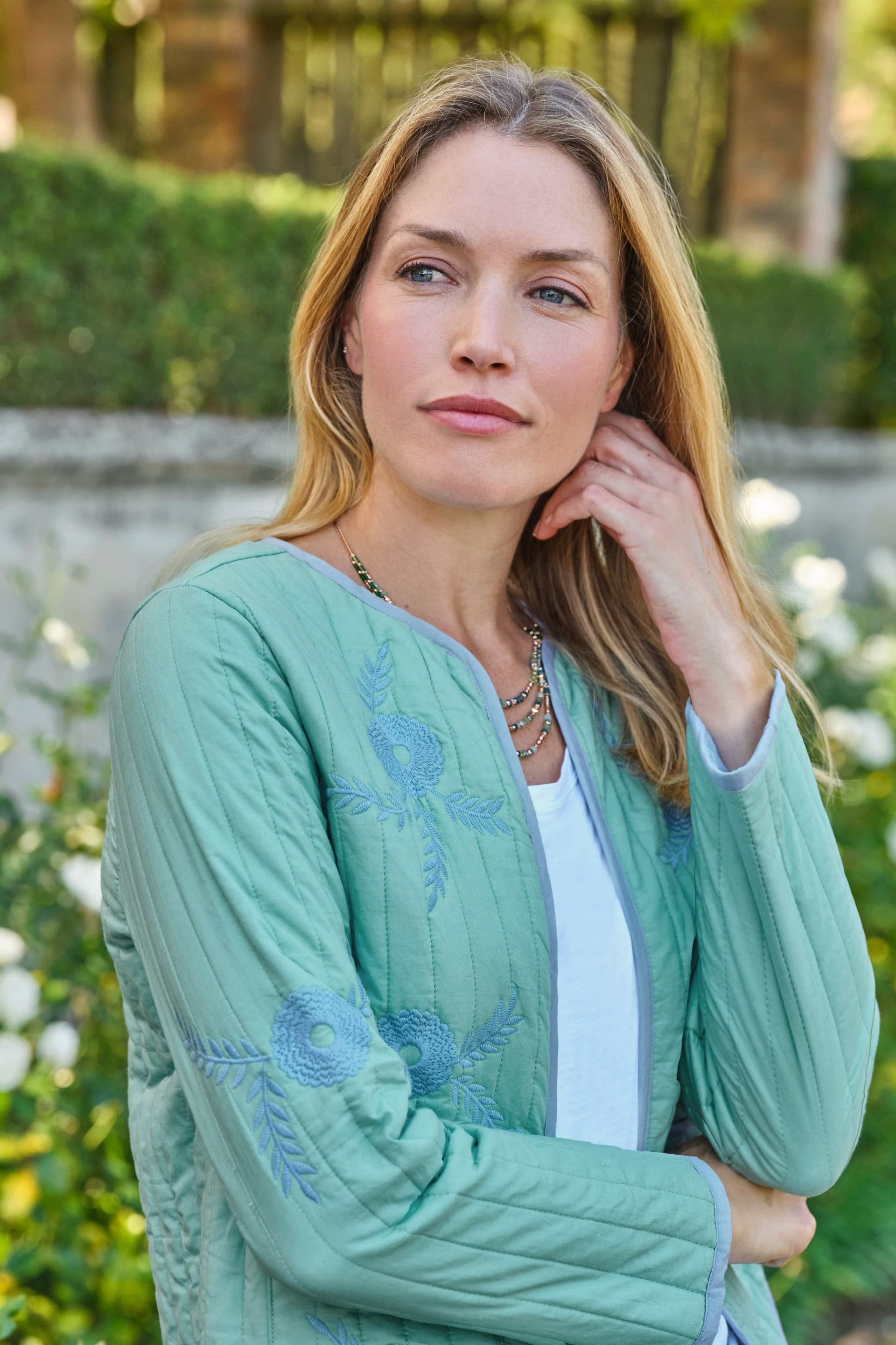 WoolOvers WoolOvers Women's Embroidered Padded Jacket in Aqua