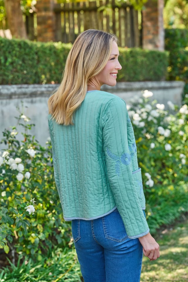 WoolOvers WoolOvers Women's Embroidered Padded Jacket in Aqua - 2