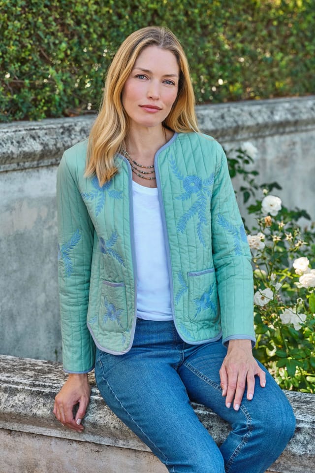WoolOvers WoolOvers Women's Embroidered Padded Jacket in Aqua - 3