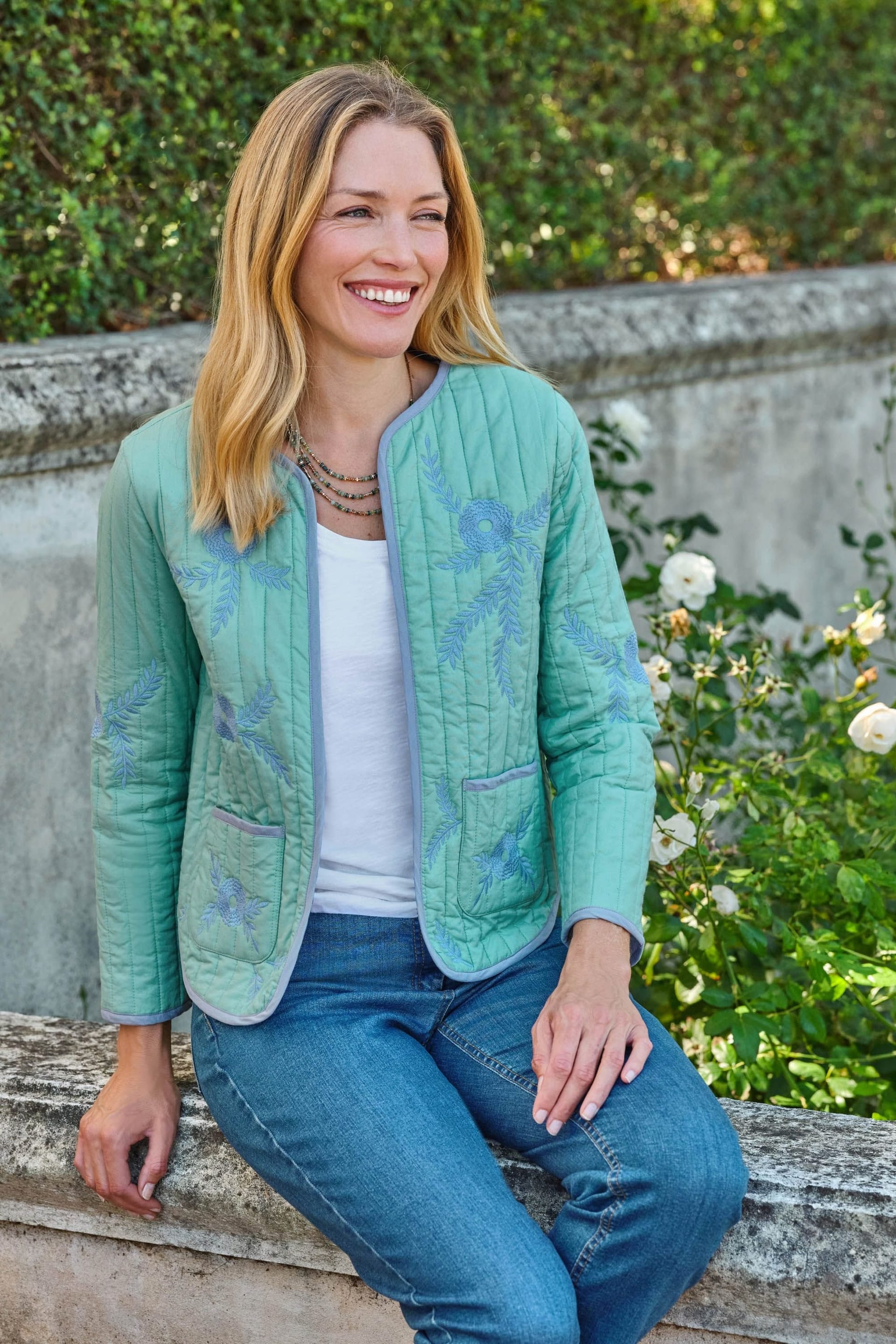 WoolOvers WoolOvers Women's Embroidered Padded Jacket in Aqua - 4