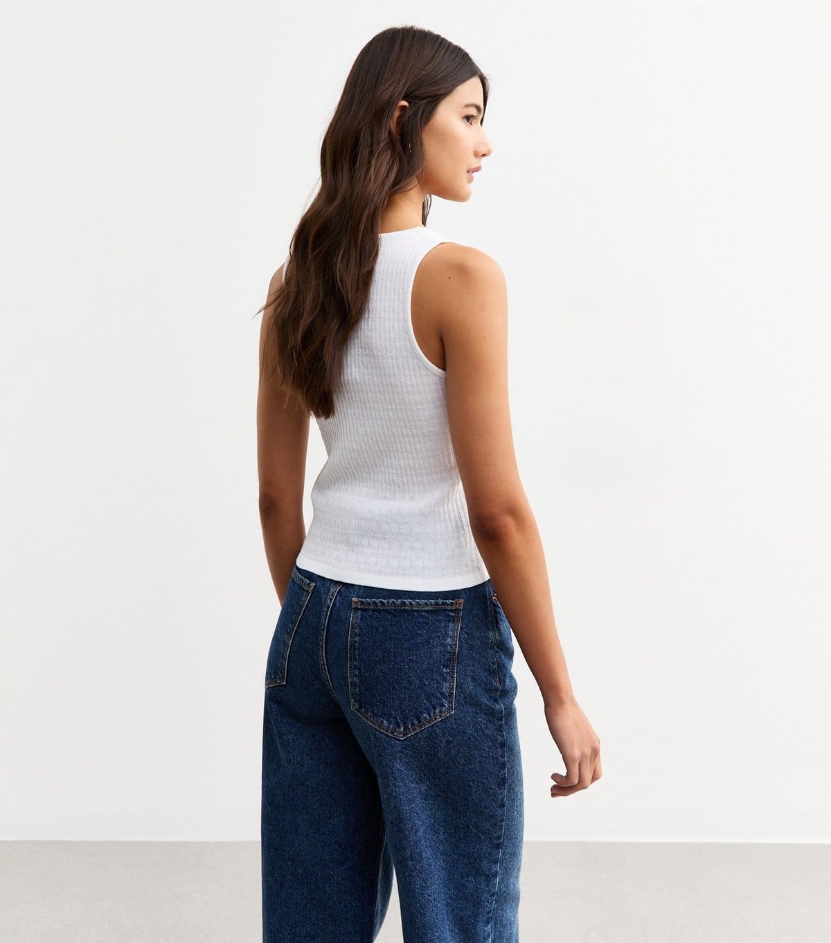 New Look Women's White Ribbed Pointelle Effect Tie Front Vest New Look - 4