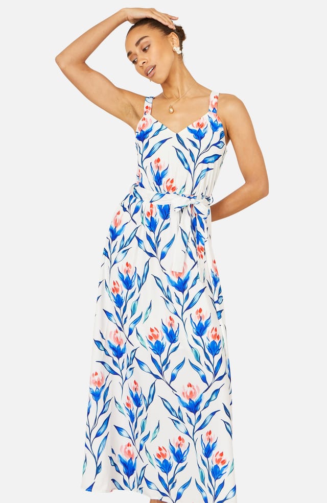 Yumi Yumi Women's Ivory Floral Print Maxi Sun Dress in White - 2