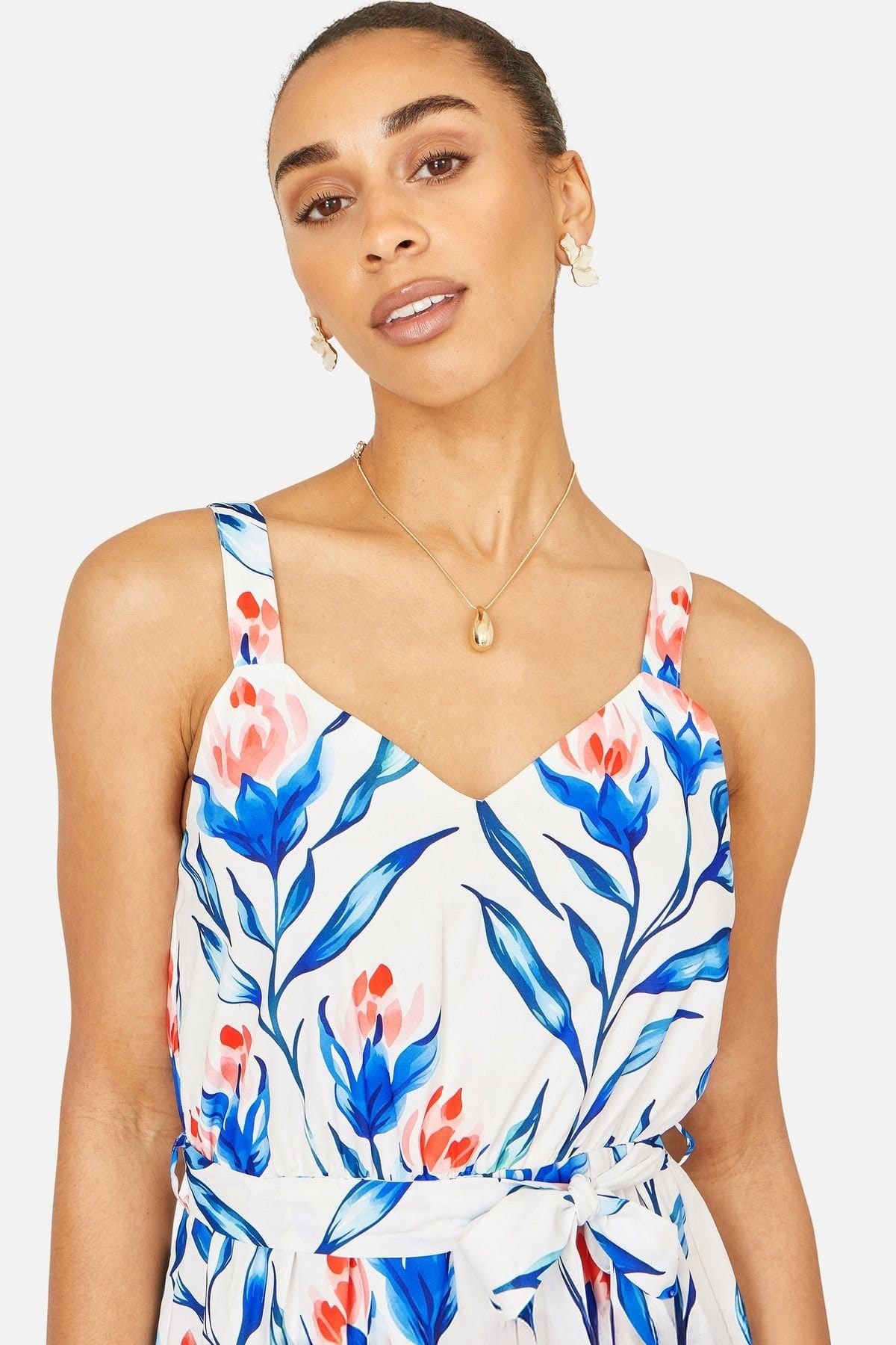 Yumi Yumi Women's Ivory Floral Print Maxi Sun Dress in White - 4