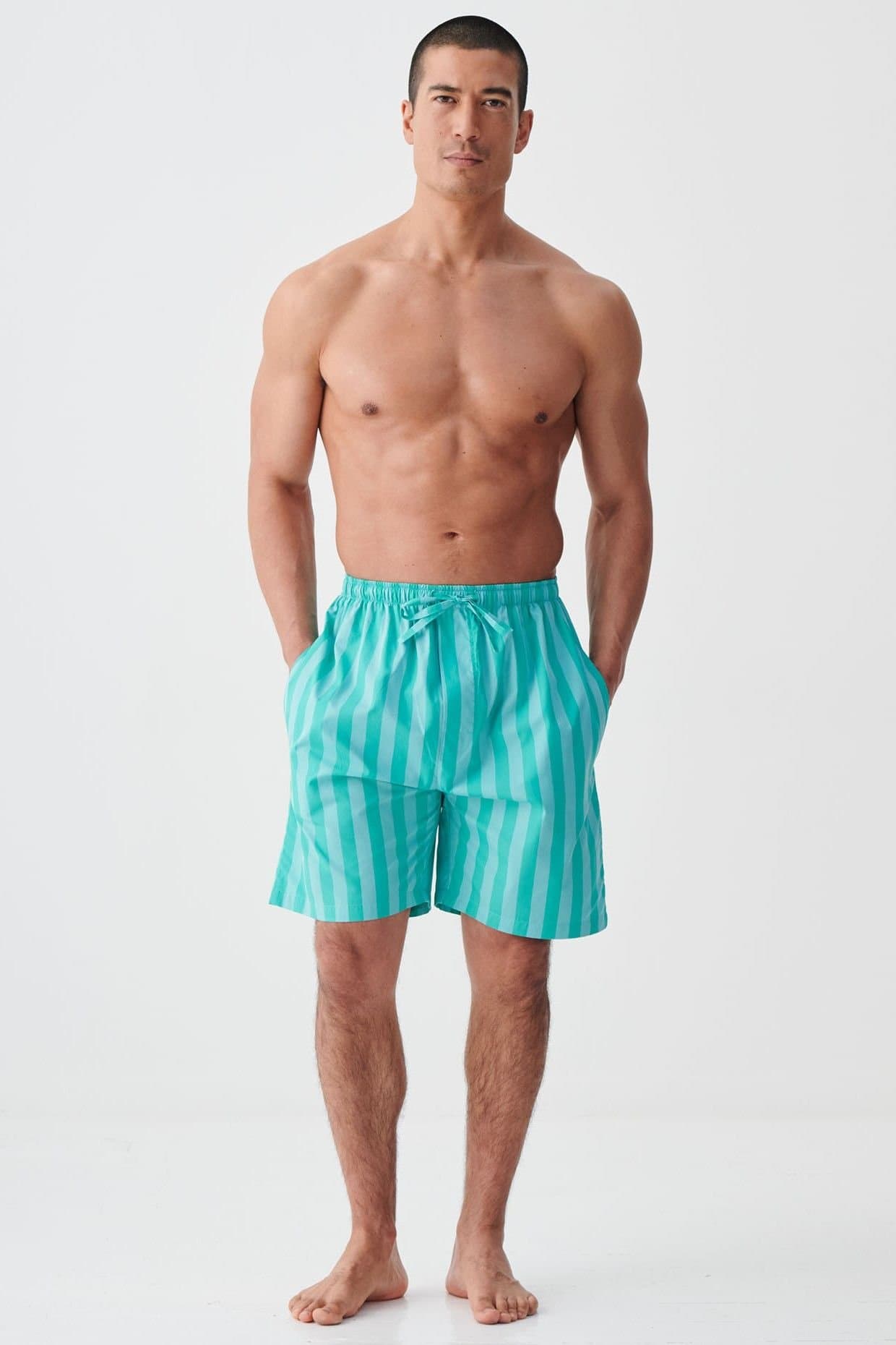 British Boxers British Boxers Men's "New York Turquoise Stripe" Crisp Cotton Sleep Shorts