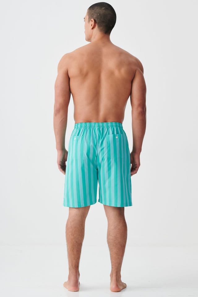 British Boxers British Boxers Men's "New York Turquoise Stripe" Crisp Cotton Sleep Shorts - 3