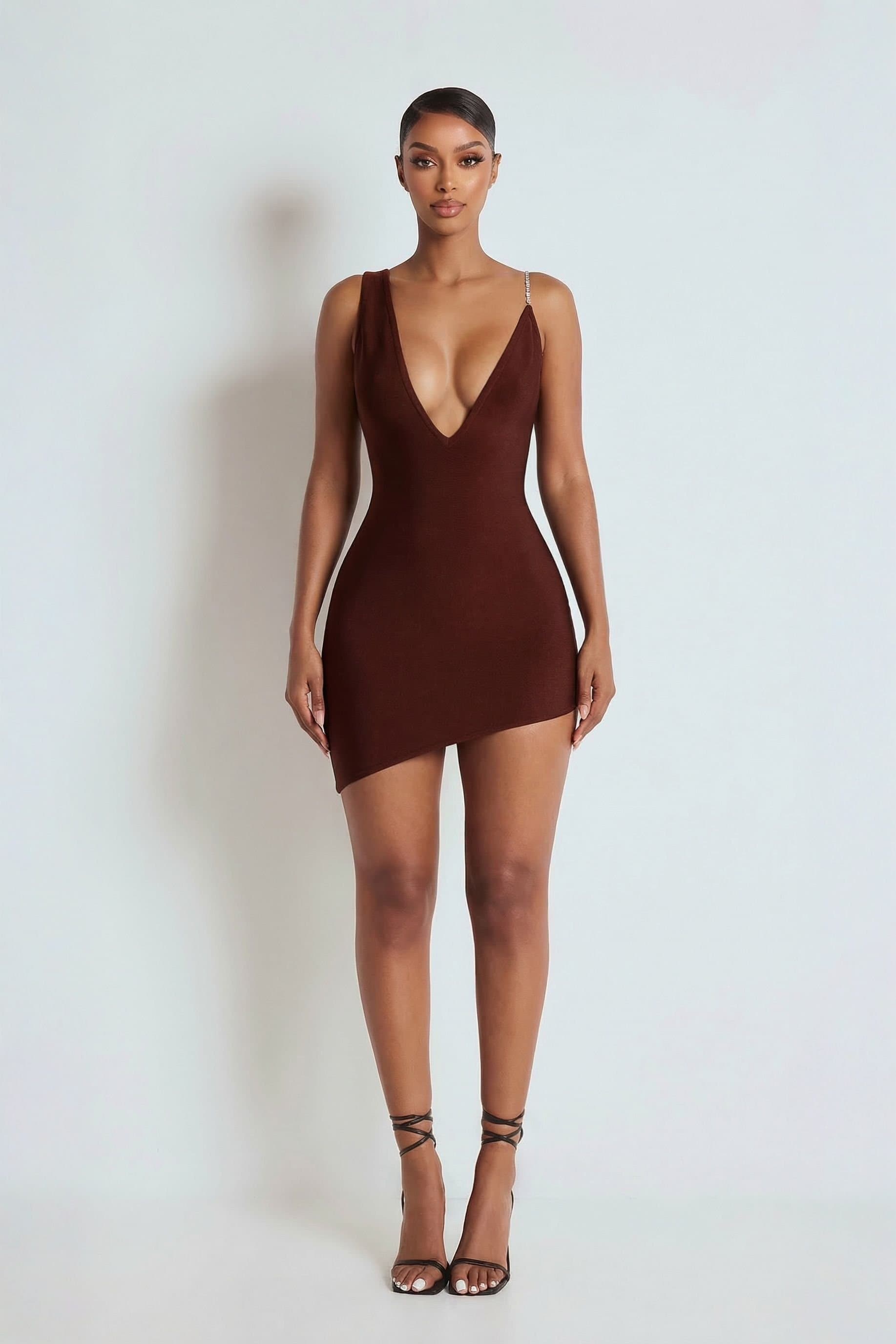 LEMONLUNAR LEMONLUNAR Women's The Veroniza Bandage Mini Dress in Brown