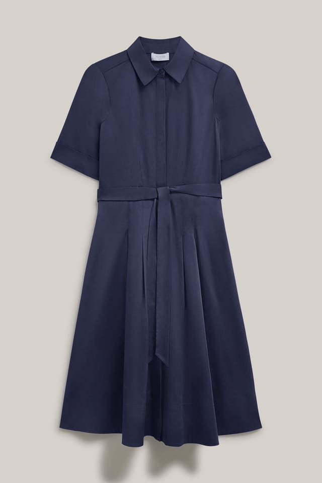 Hobbs London Hobbs London Women's Brigitta Pleated Tie Belt Shirt Dress in Dark Navy - 2