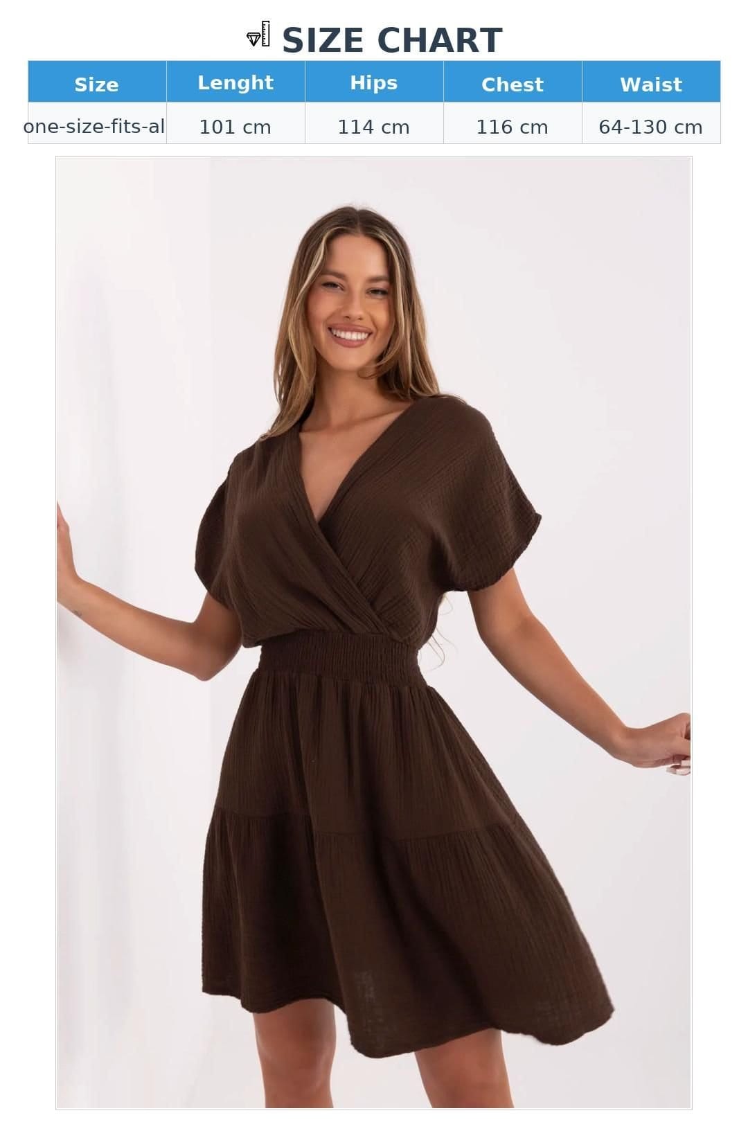Love Lace Love Lace Women's Cotton Muslin Flared Wrap Neck Dress in Brown - 4
