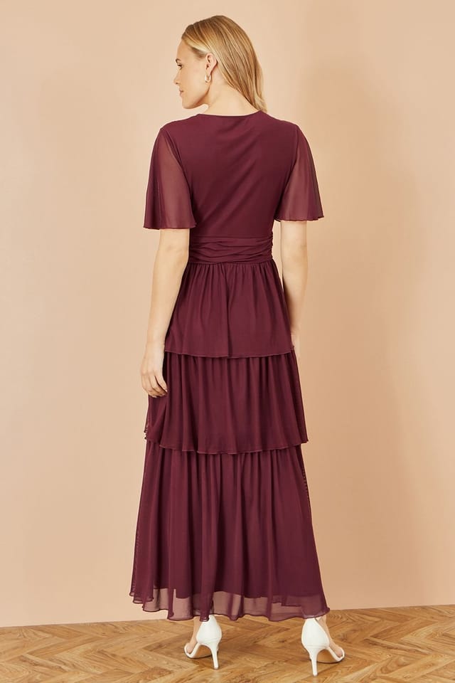 Yumi Yumi Women's Burgundy Mesh Tiered Maxi Dress - 3