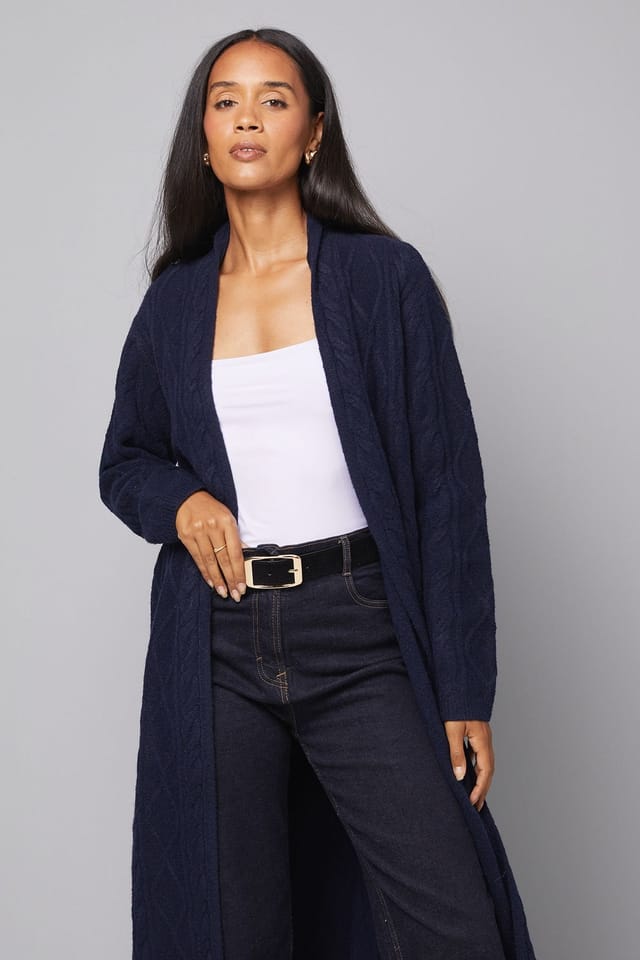 Wallis Wallis Women's Longline Maxi Cable Cardigan in Navy - 2
