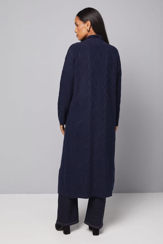 Wallis Wallis Women's Longline Maxi Cable Cardigan in Navy - 3
