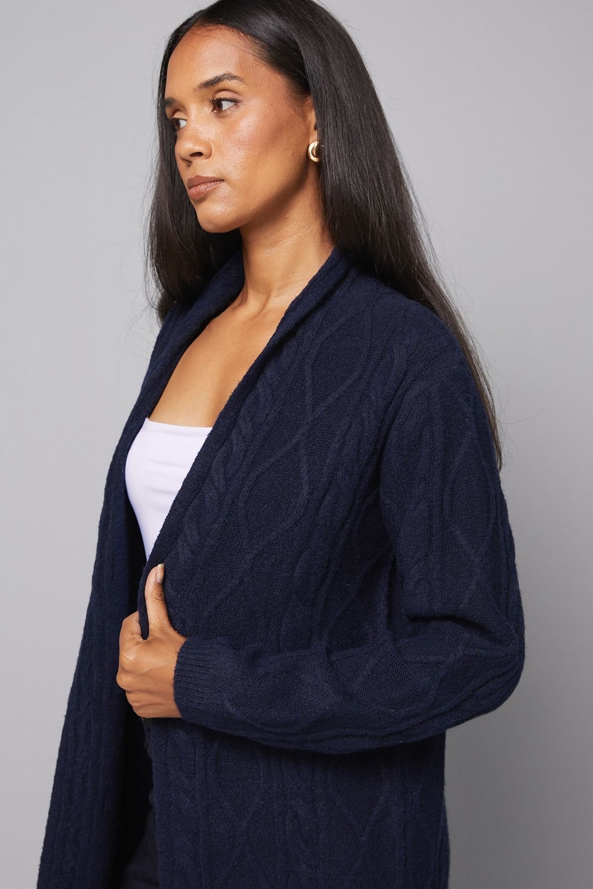 Wallis Wallis Women's Longline Maxi Cable Cardigan in Navy - 4