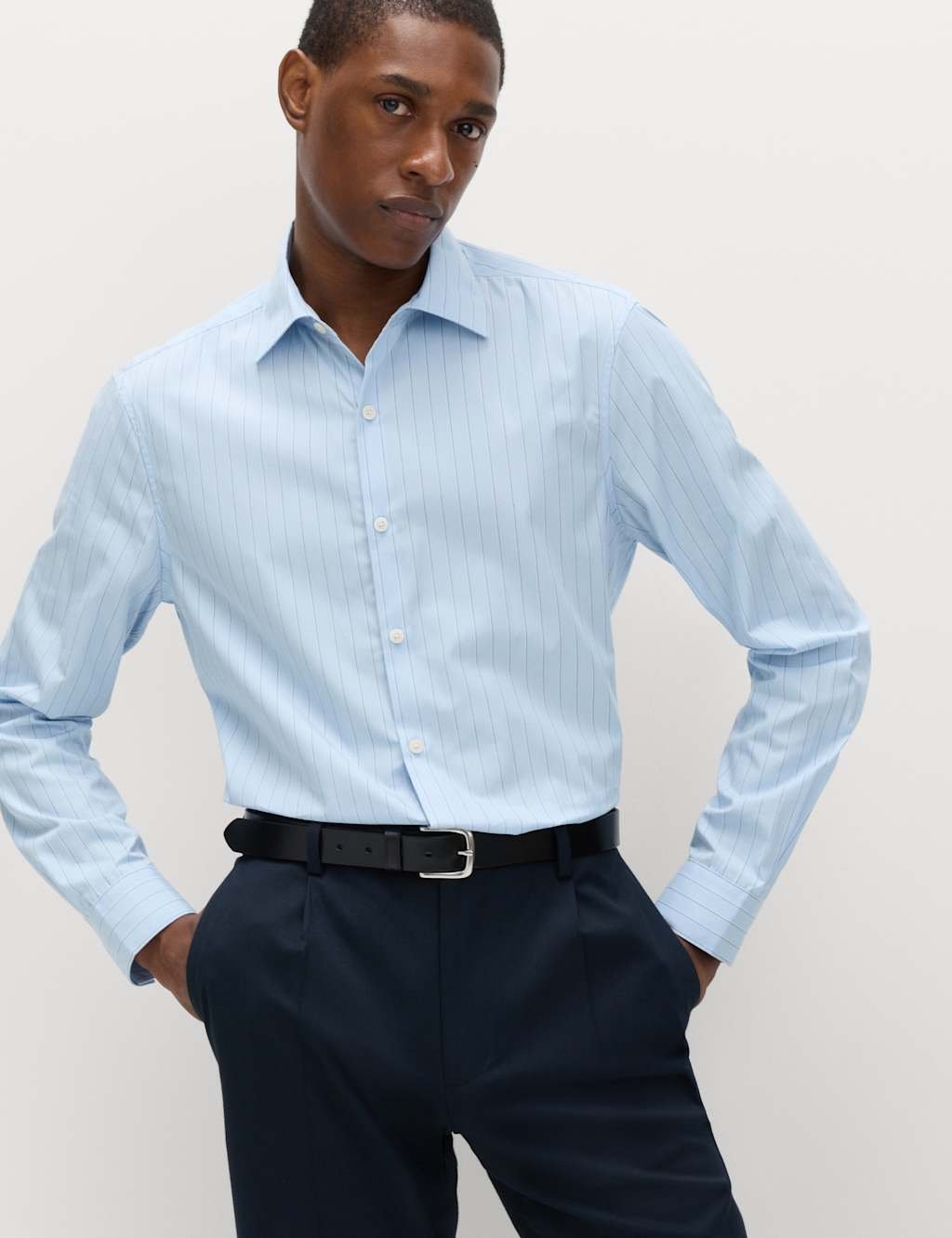 Marks & Spencer M&S Regular Fit Pure Cotton Striped Shirt Blue Mix - 2