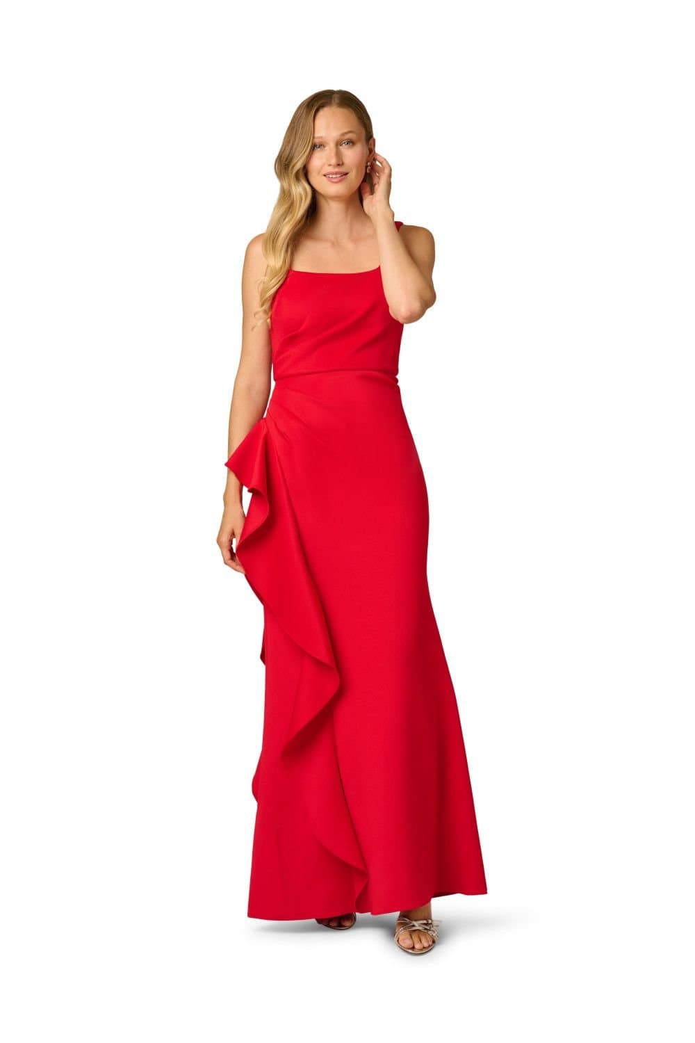 Adrianna Papell Adrianna Papell Women's Scuba Ruffle Mermaid Gown in Red