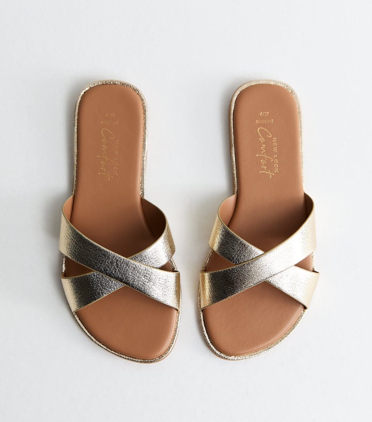 New Look Women's Wide Fit Gold Faux Leather Crossover Mule Sandals Vegan New Look