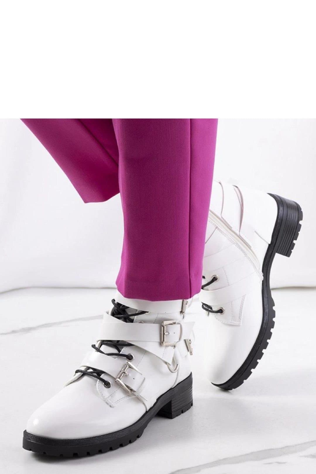 Love Lace Love Lace White Synthetic Ankle Boots with Drative Buckles