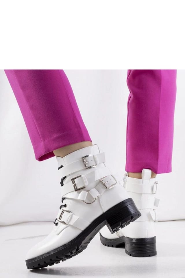 Love Lace Love Lace Women's Donsa Ankle Boots with Drative Buckles & Zipper Comfort in White - 2