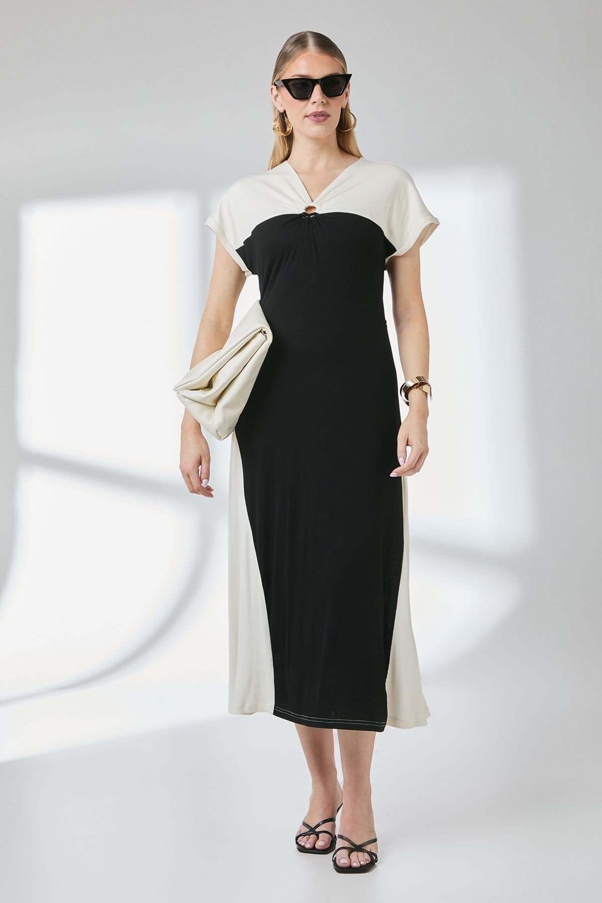 Principles Principles Women's Mono Contrast Ring Detail Jersey Midi Dress