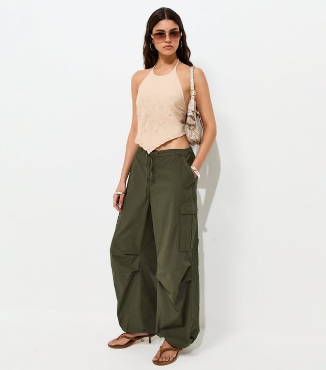 New Look Women's Dark Khaki Cargo Pocket Parachute Trousers New Look - 2