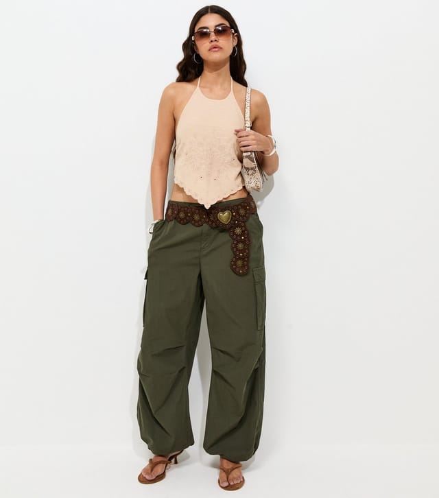 New Look Women's Dark Khaki Cargo Pocket Parachute Trousers New Look - 3