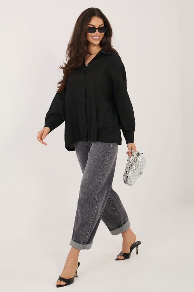 Love Lace Love Lace Women's Long Sleeve Tie Back Lyocell Linen Cotton Shirt in Black - 2