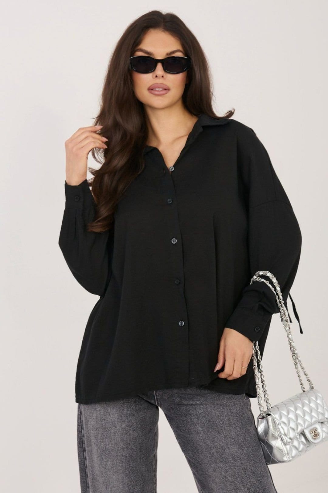 Love Lace Love Lace Women's Long Sleeve Tie Back Lyocell Linen Cotton Shirt in Black - 4