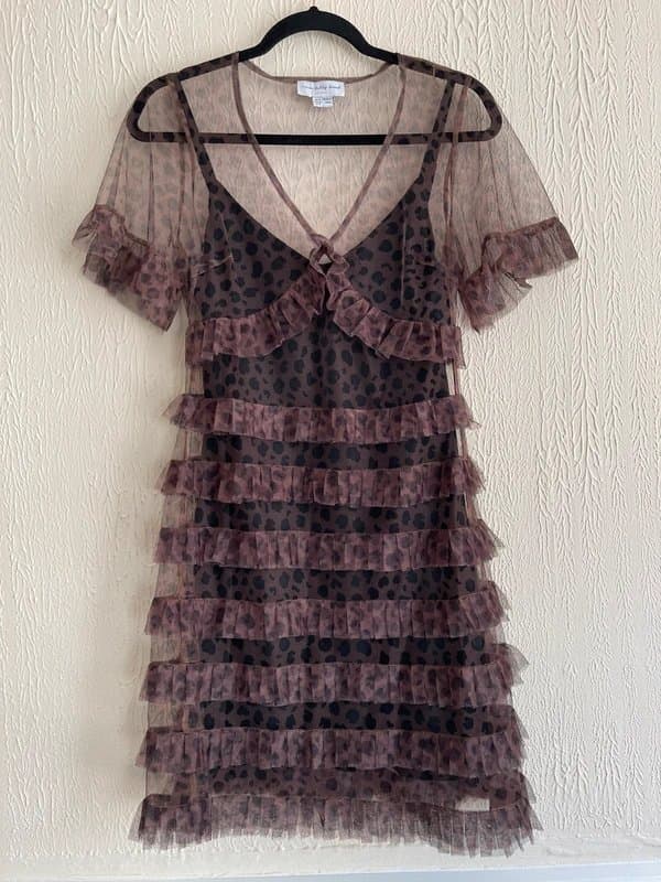Never Fully Dressed Never fully dressed Leopard Lucia Ruffle Kate mini dress size UK 12