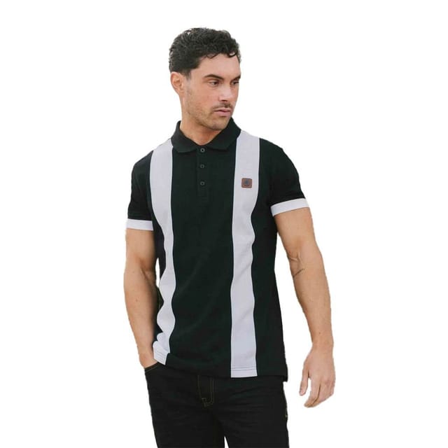 Lambretta Lambretta Men's Vintage Panelled Polo Shirt in True Black - 3